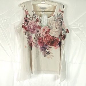 NWT Keren Hart Women’s Floral Rhinestone Embellished Lined Cream Blouse Top US L